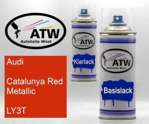 Audi, Catalunya Red Metallic, LY3T: 400ml Sprühdose + 400ml Klarlack - Set, von ATW Autoteile West.